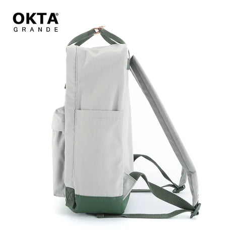 vista posterior bolso gris mochila para dama