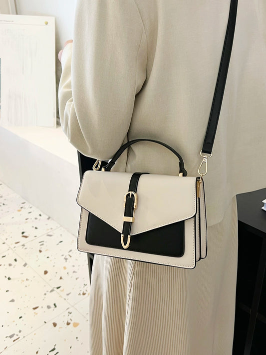 bolso blanco y negro con asa superior para dama