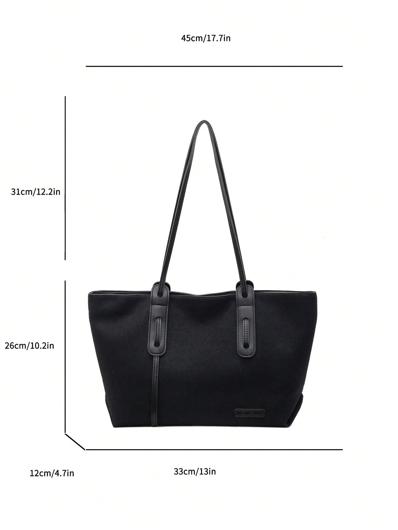 Bolso tote negro para mujer detalle de medidas y estructura