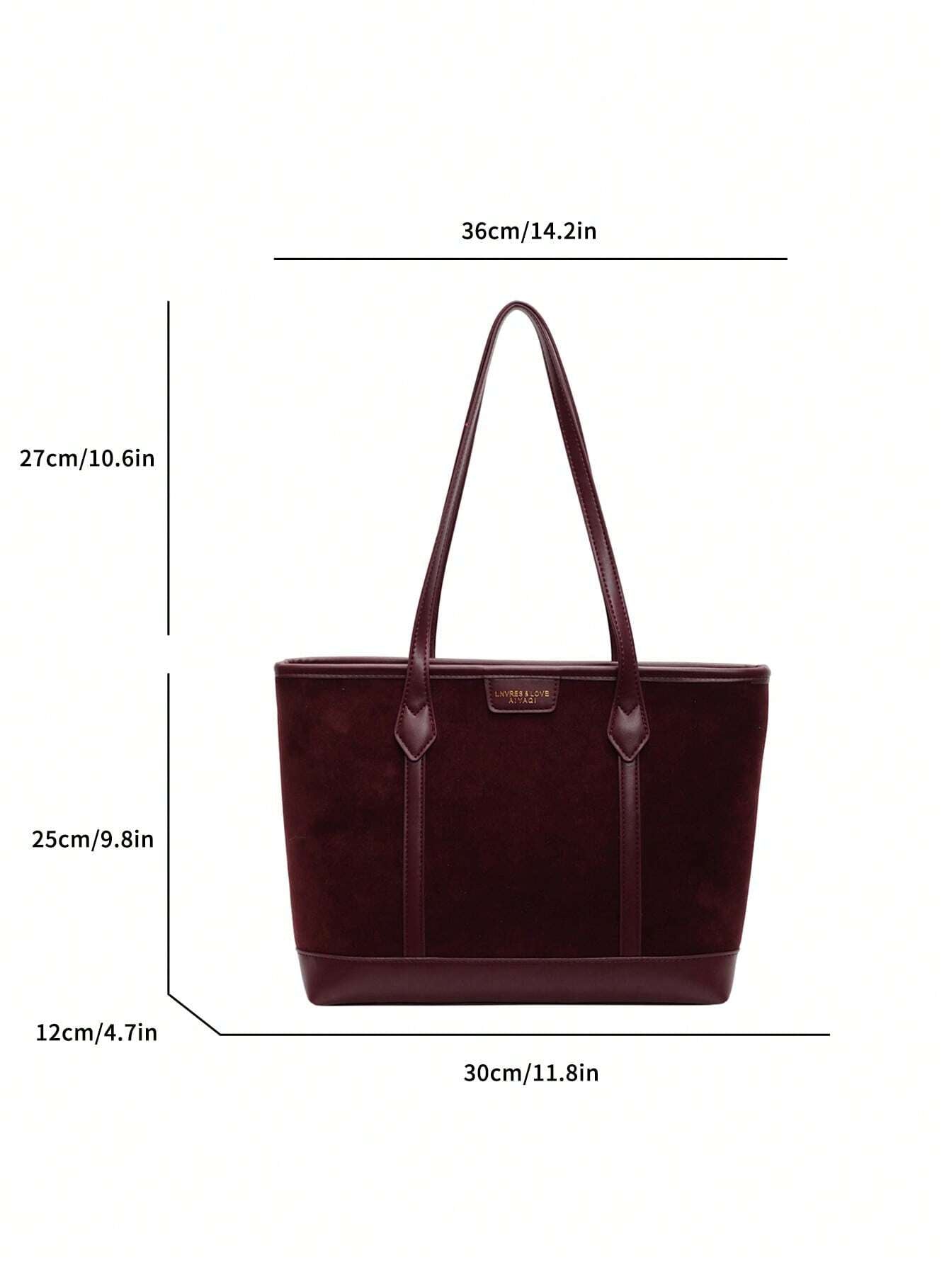 Bolso tote burdeos para mujer con medidas y doble asa larga