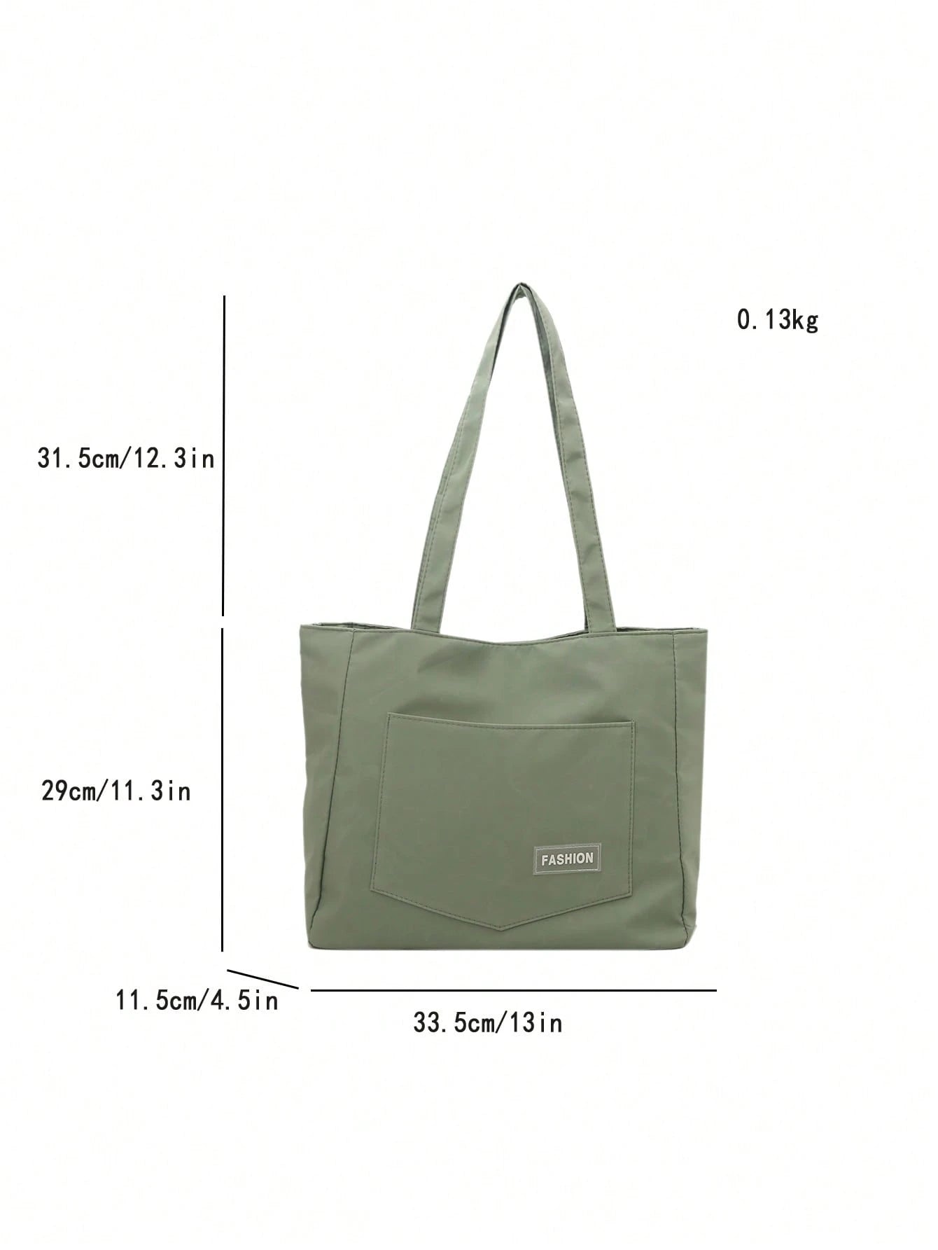 bolso tote verde para mujer detalle de medidas y estructura