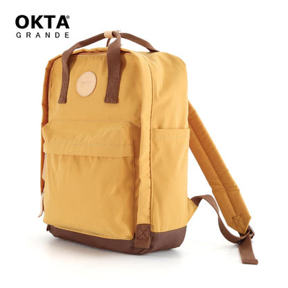 vista lateral bolso mostaza mochila para dama