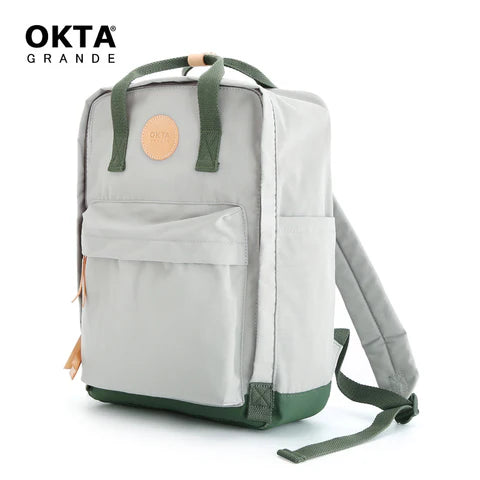 vista lateral bolso gris mochila para dama