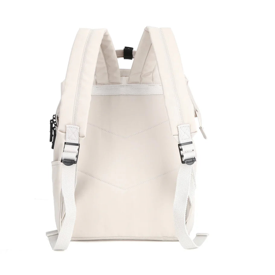 parte trasera mochila beige para dama con tirantes acolchados