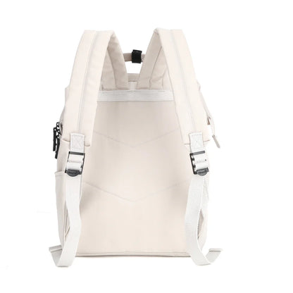 parte trasera mochila beige para dama con tirantes acolchados