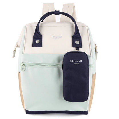 vista frontal mochila celeste beige azul marino para dama