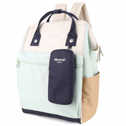 bolso celeste mochila para dama con estuche frontal