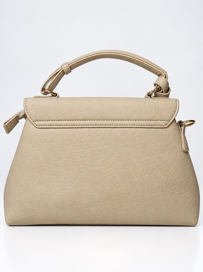 Bolso de mano beige para mujer vista posterior con acabado texturizado