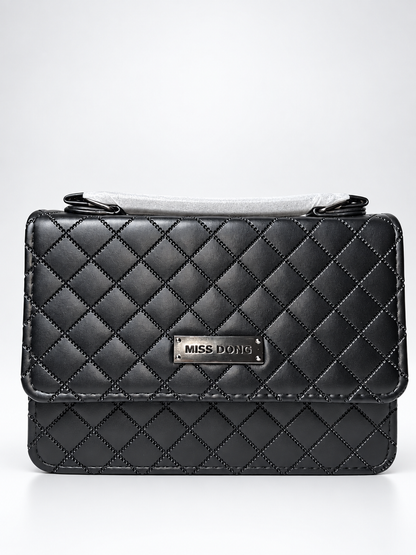 Bolso bandolero negro para mujer vista frontal con diseño acolchado