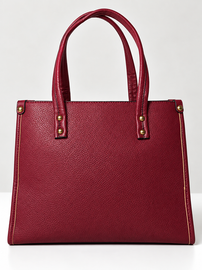 Bolso de mano rojo para mujer vista posterior con acabado texturizado