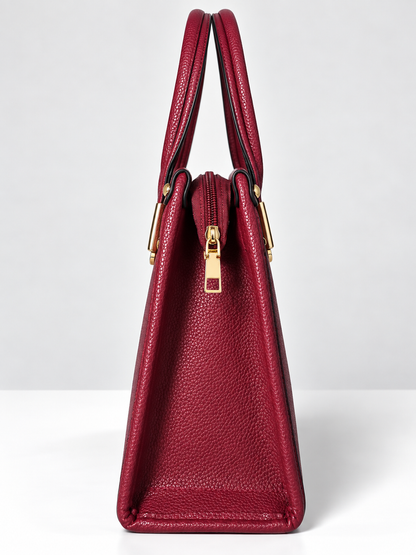 Bolso de mano rojo para mujer vista lateral con cierre de cremallera