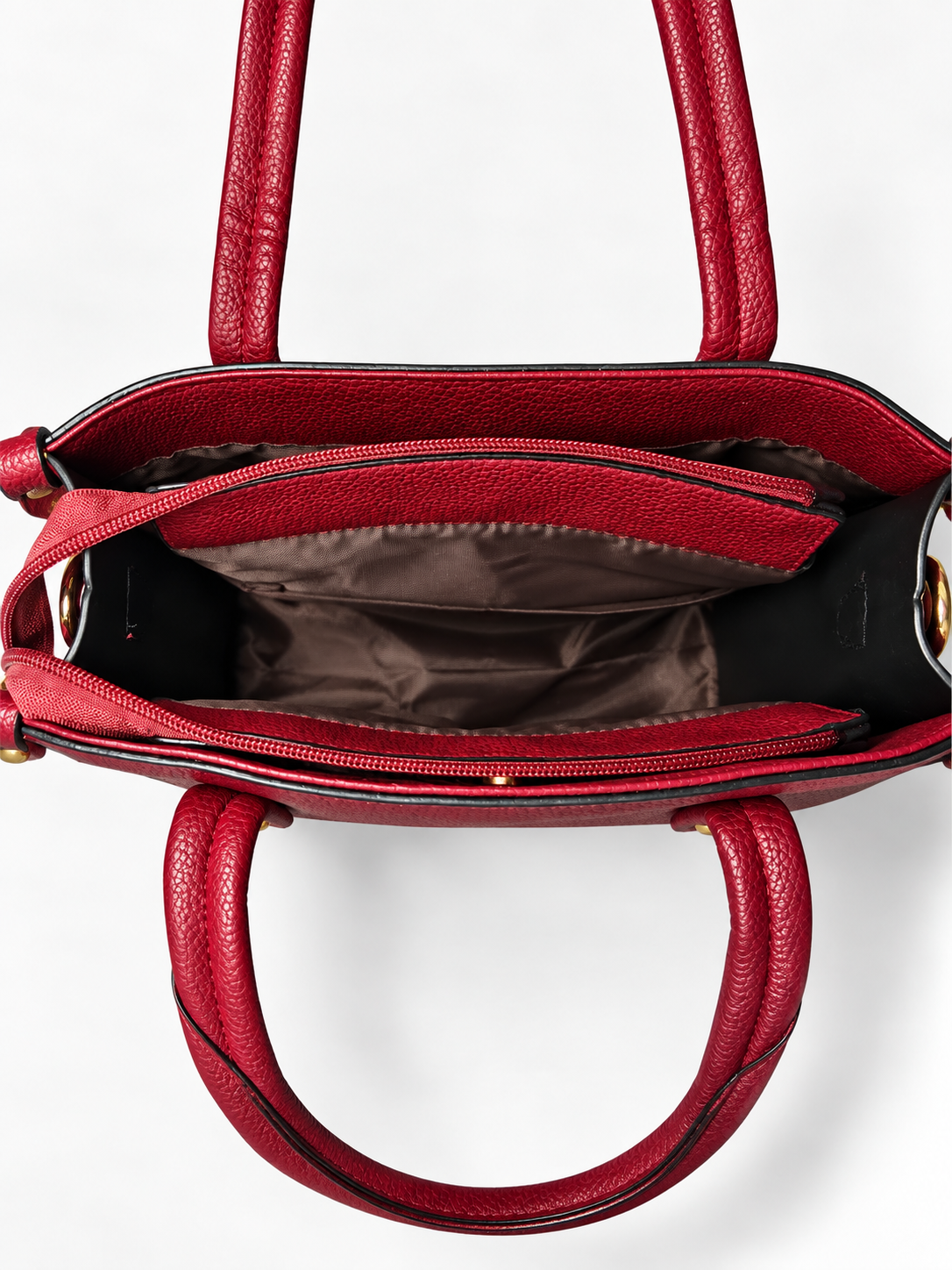 Bolso de mano rojo para mujer detalle interior y compartimentos