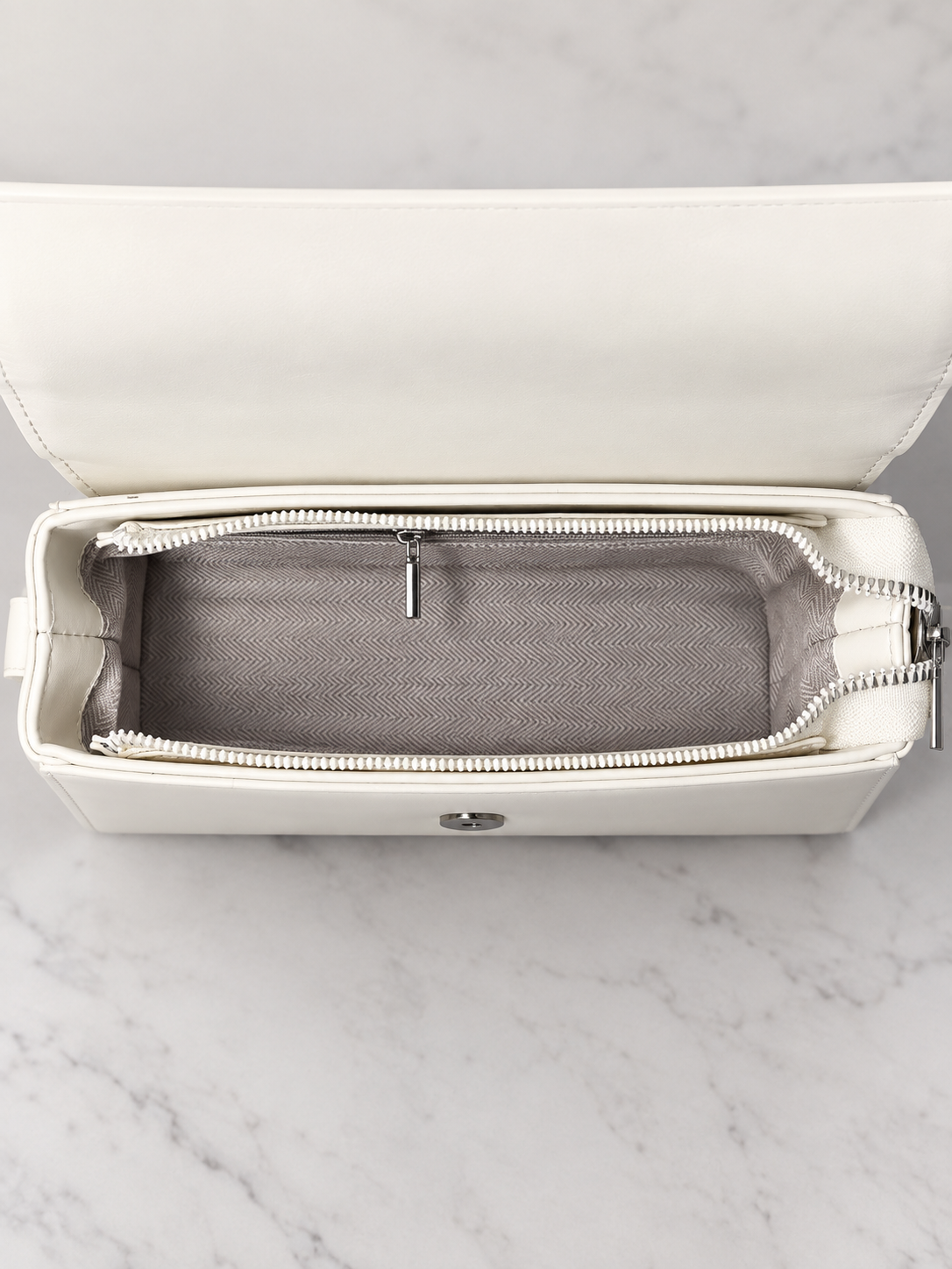 Bolso blanco para mujer con interior y cierre de cremallera