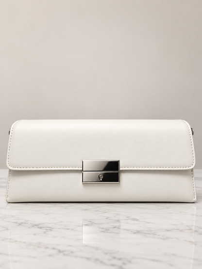 Bolso de hombro blanco para mujer con cierre metálico