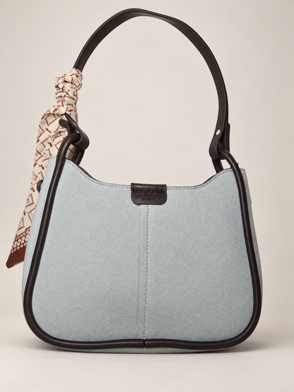 Bolso de hombro celeste para mujer con detalles café – vista posterior