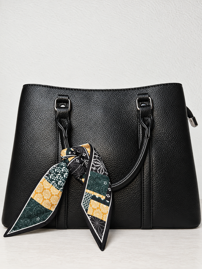 Bolso tote negro para mujer con pañuelo estampado vista frontal