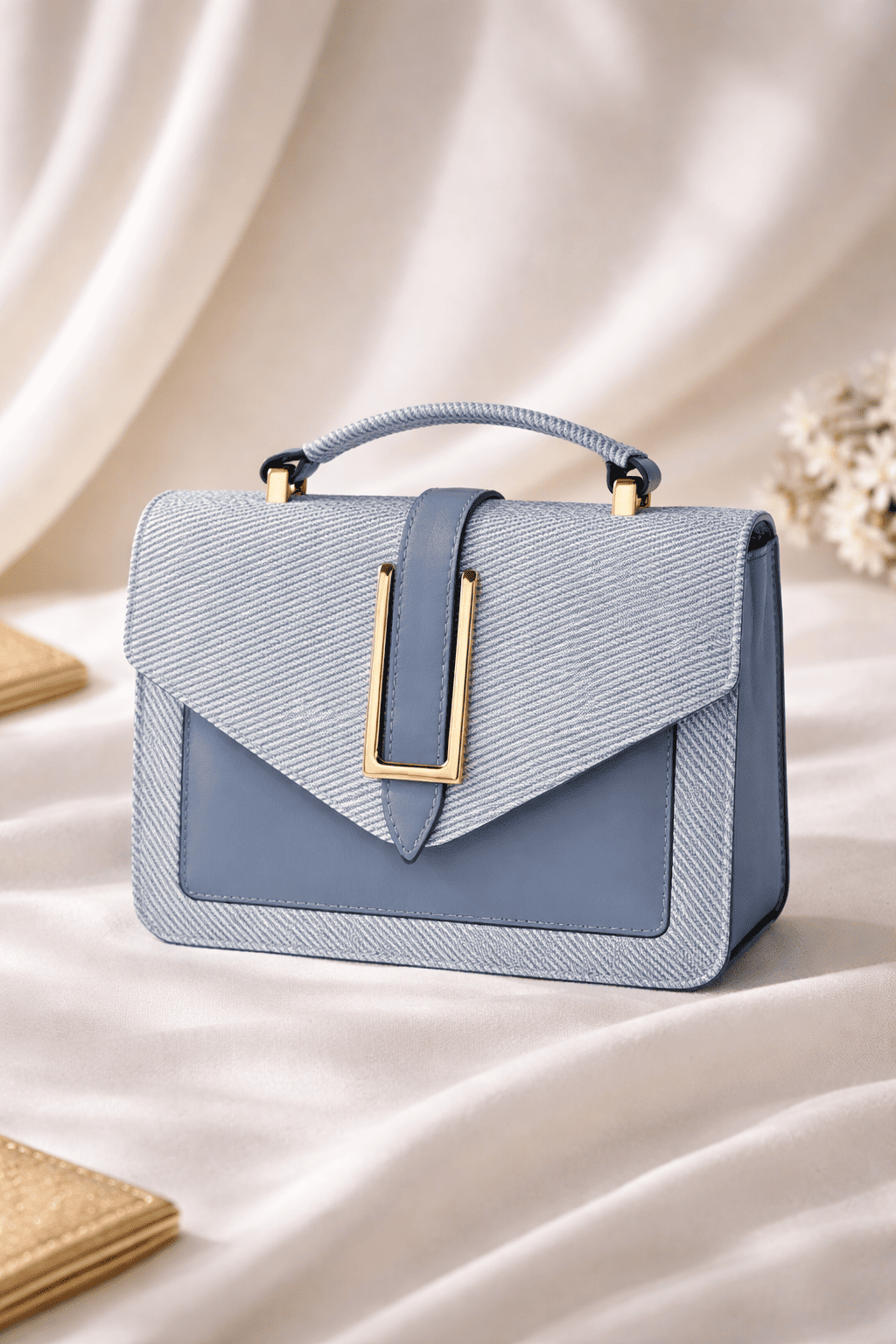 bolso azul elegante texturizado para dama
