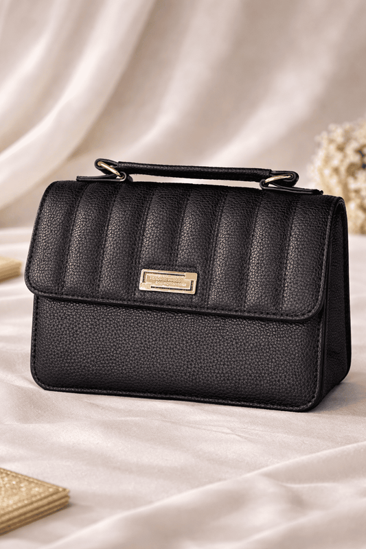 Bolso Negro Acolchado Elegante Con Solapa Para Dama