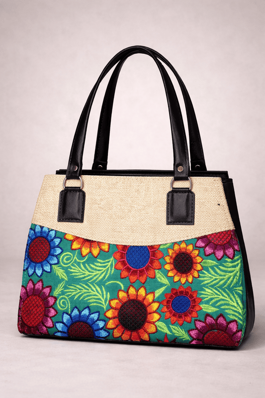bolso beige floral bordado multicolor para dama
