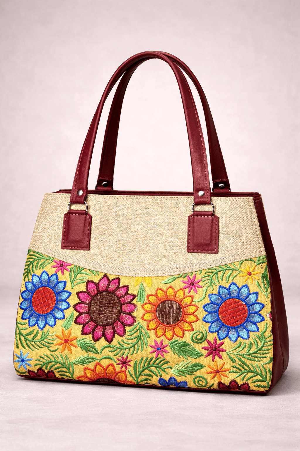bolso beige floral bordado multicolor para dama
