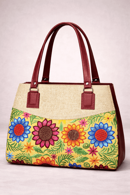 bolso beige floral bordado multicolor para dama
