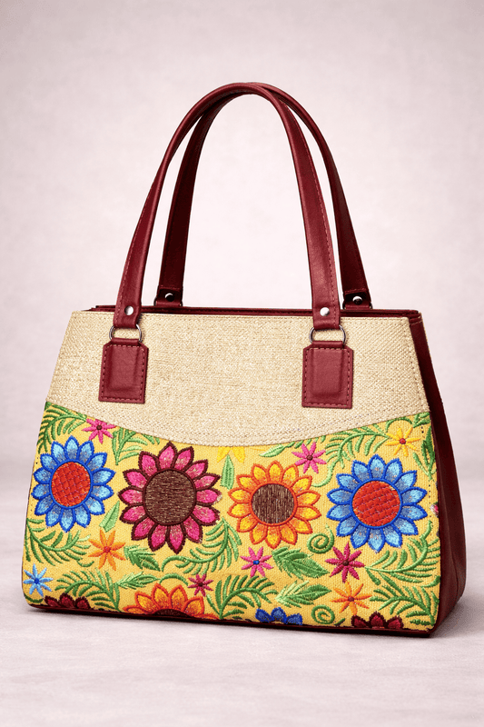 bolso beige floral bordado multicolor para dama
