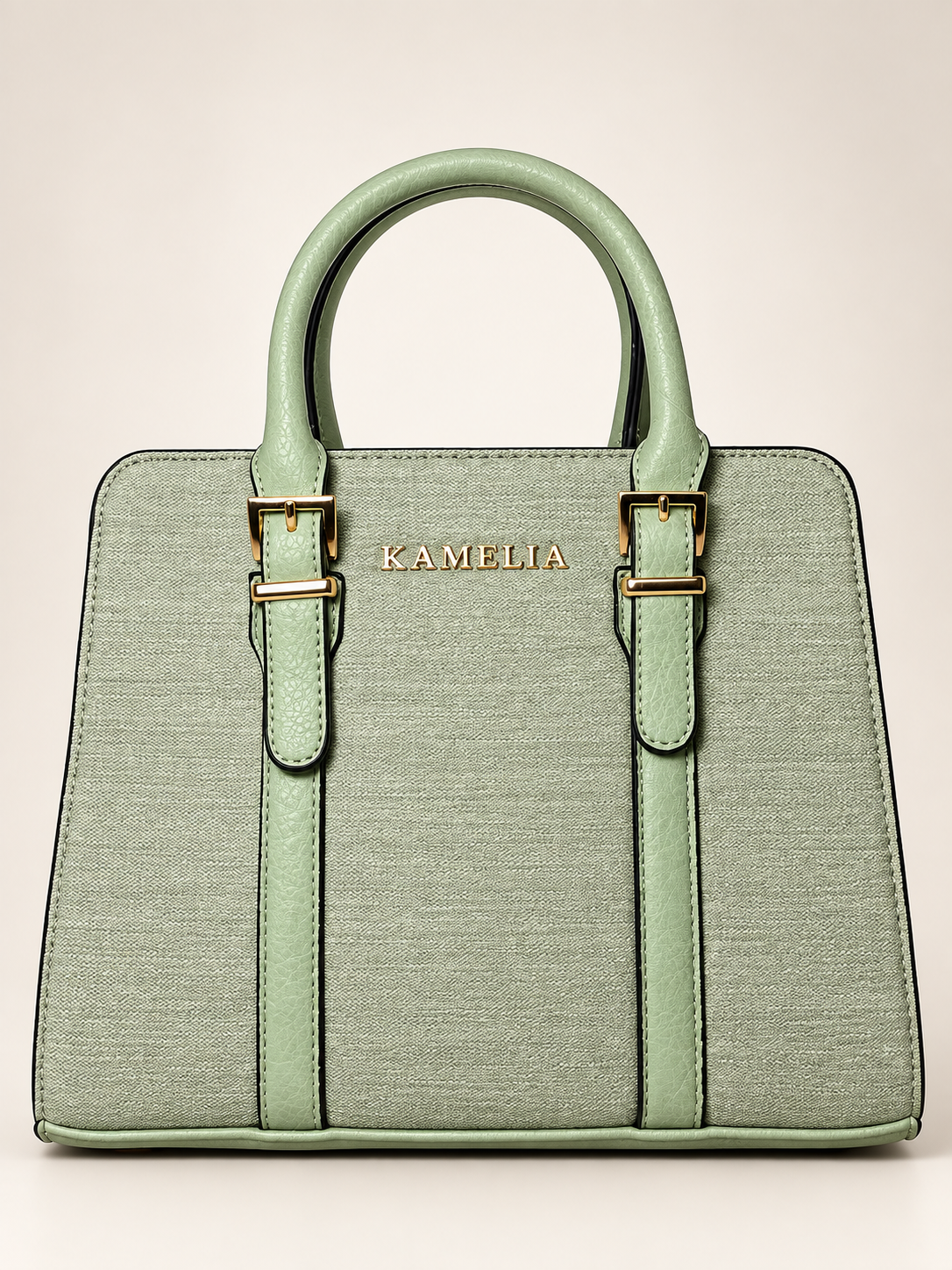 Bolso verde menta para mujer vista frontal con herrajes dorados