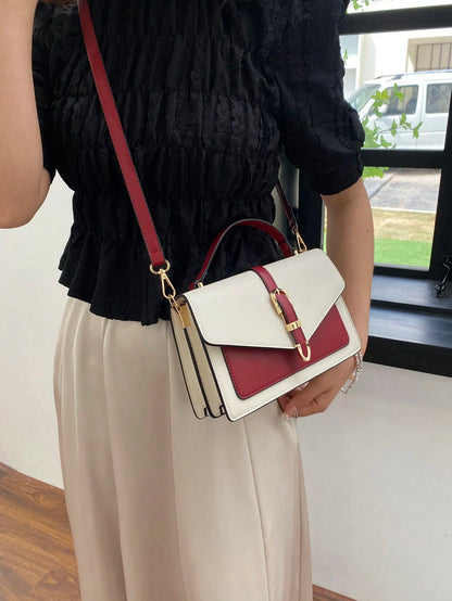 bolso beige y burdeos con asa superior para dama