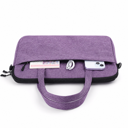 Bolso morado para laptop para mujer con bolsillo exterior y accesorios