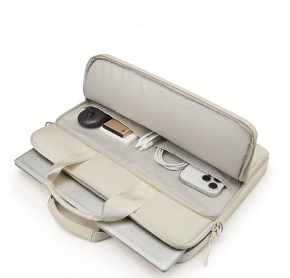 Bolso para laptop beige con compartimentos interiores para accesorios