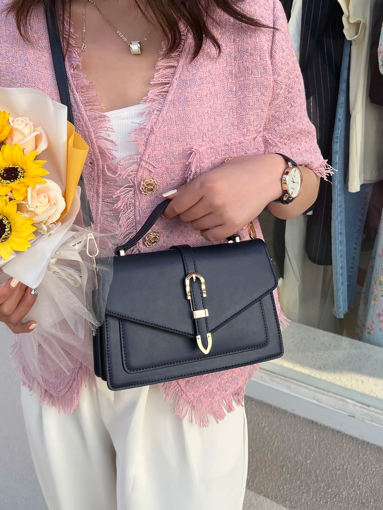 bolso azul marino crossbody para dama estilo elegante