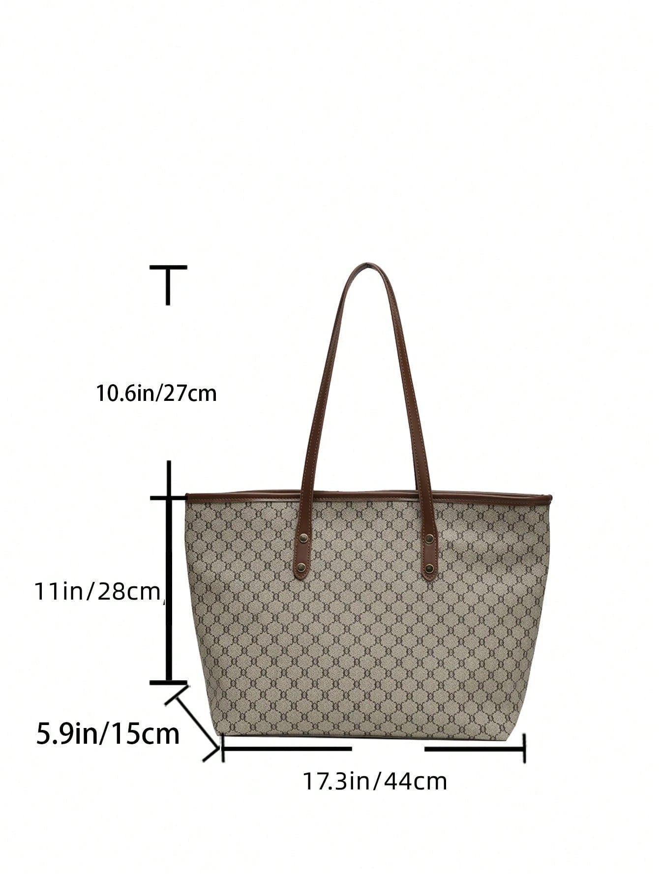 Bolso tote caqui para mujer detalle de medidas y asas café