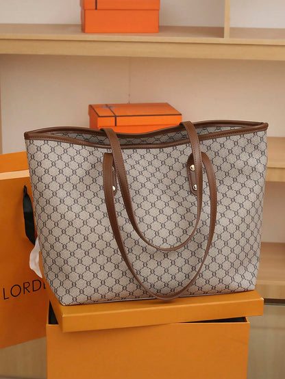 Bolso tote caqui para mujer con monograma y asas café