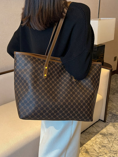 Bolso tote café para mujer vista posterior con doble asa larga