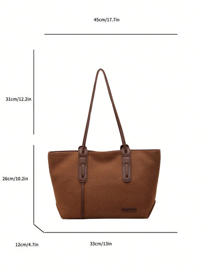 Bolso tote marrón para mujer detalle de medidas y estructura