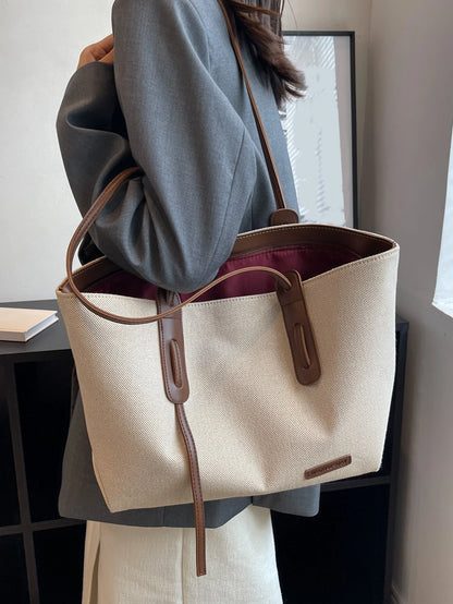 bolso beige tote para dama con asas marrón
