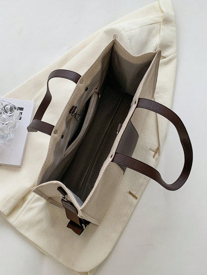 Bolso tote beige y café para mujer detalle del interior