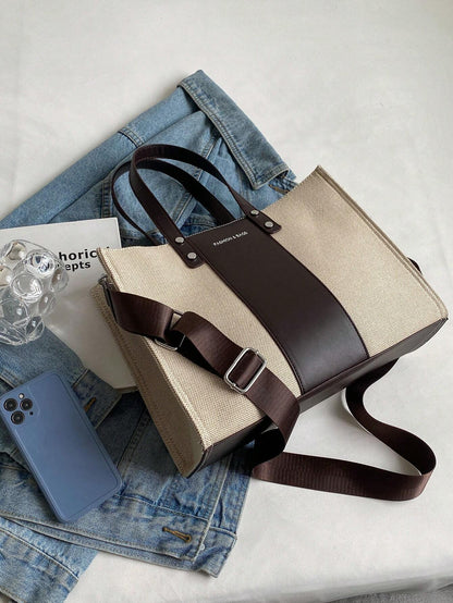 Bolso tote beige y café para mujer con correa desmontable
