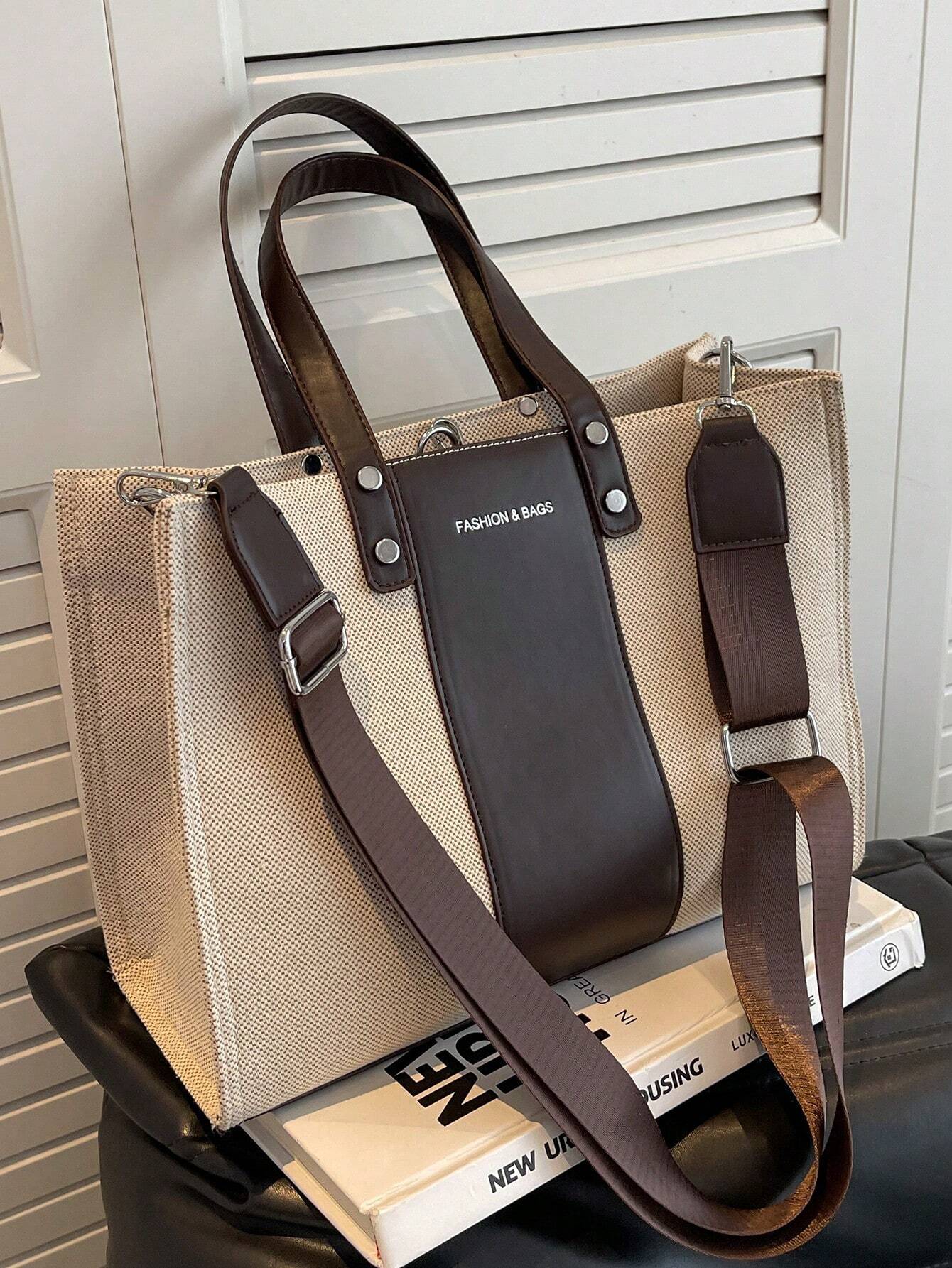Bolso tote beige y café para mujer con correa ajustable