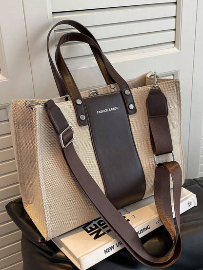 Bolso tote beige y café para mujer con correa ajustable