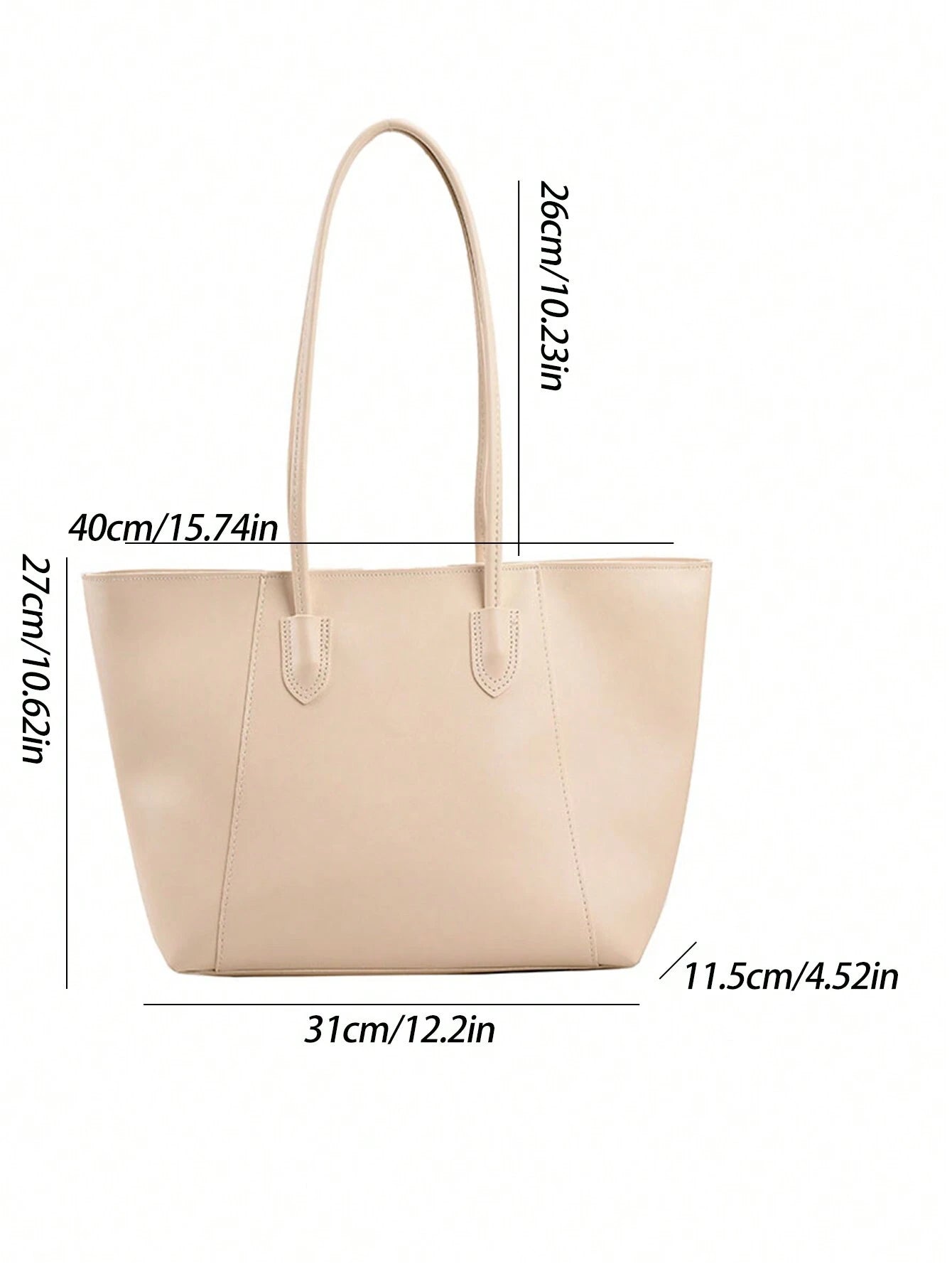 bolso tote beige para mujer con medidas referenciales