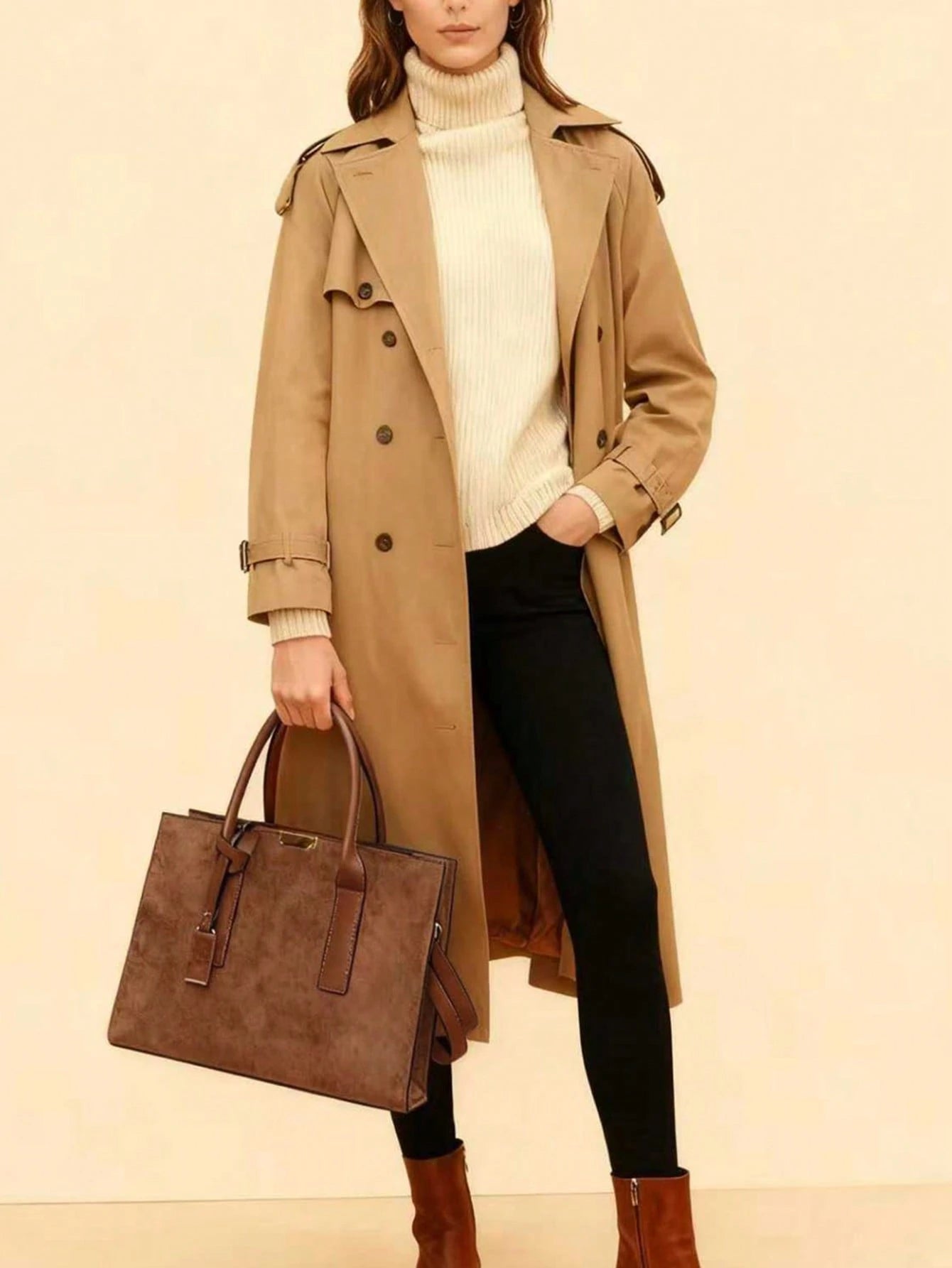 Bolso tote café para mujer llevado de mano estilo ejecutivo