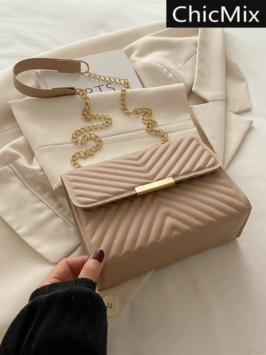 bolso caqui acolchado con cadena dorada para dama