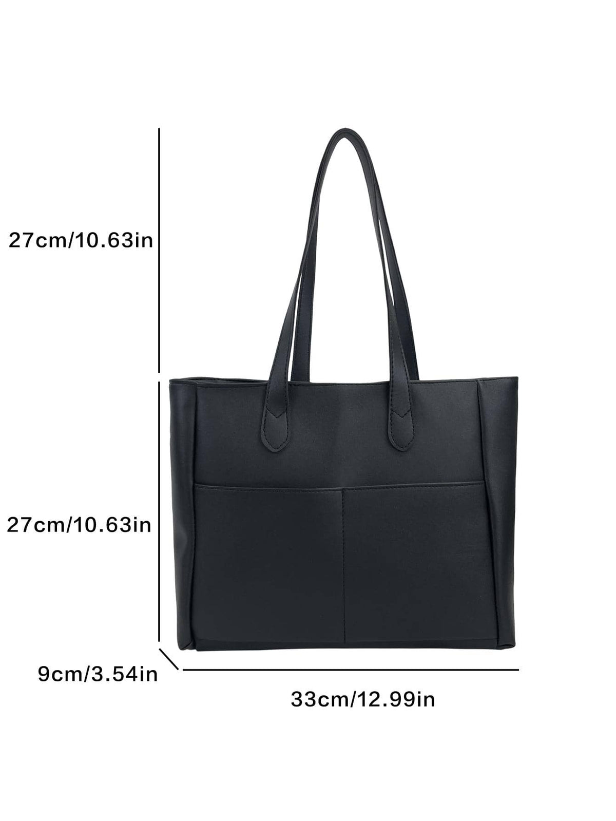 Bolso tote negro para mujer detalle de medidas y capacidad
