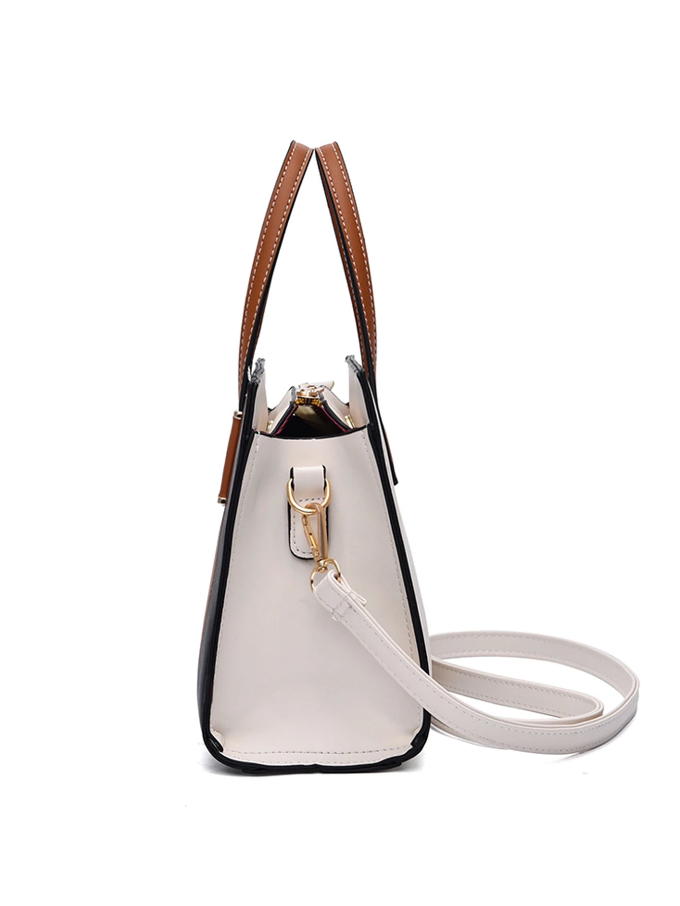 Bolso estructurado beige para mujer vista lateral con correa removible
