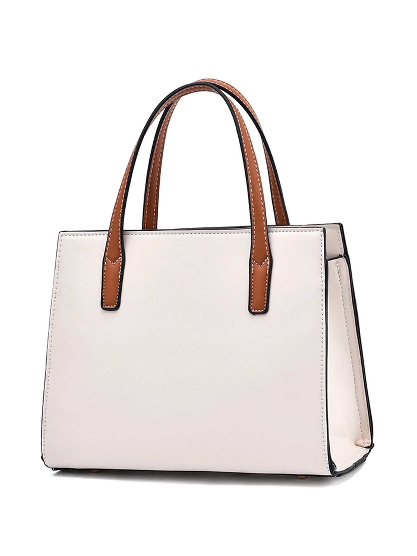 Bolso estructurado beige para mujer vista posterior con asas camel