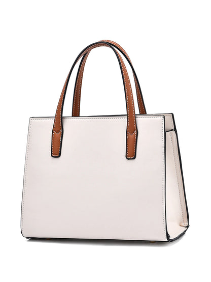 Bolso estructurado beige para mujer vista posterior con asas camel