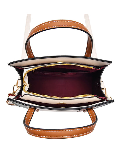 Bolso estructurado beige para mujer detalle del interior con cremallera