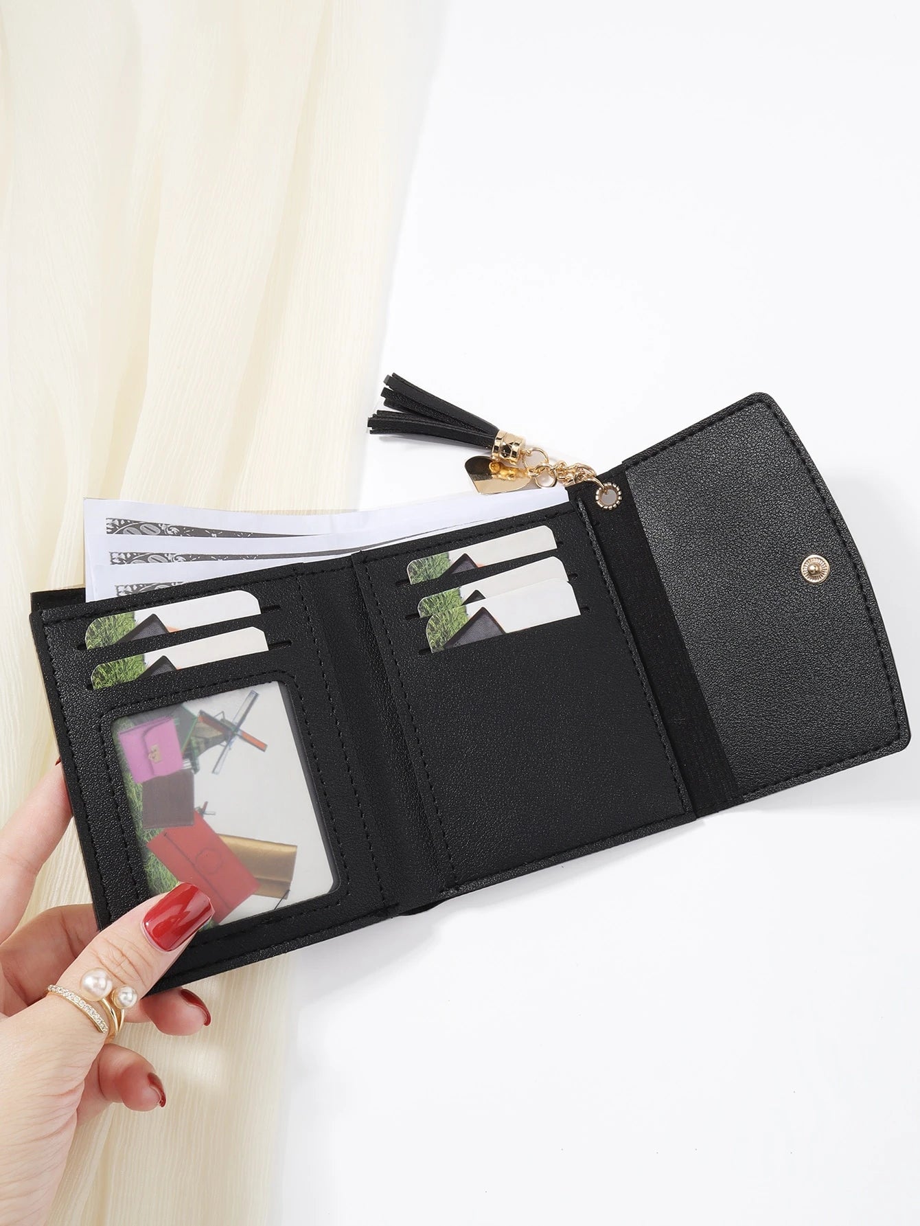 Cartera Plegable Minimalista Con Borla Para Dama