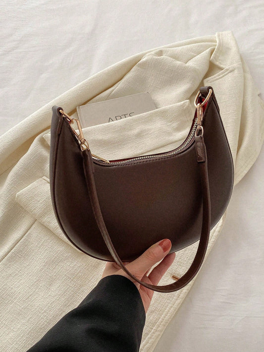 bolso café baguette para dama con cierre de cremallera